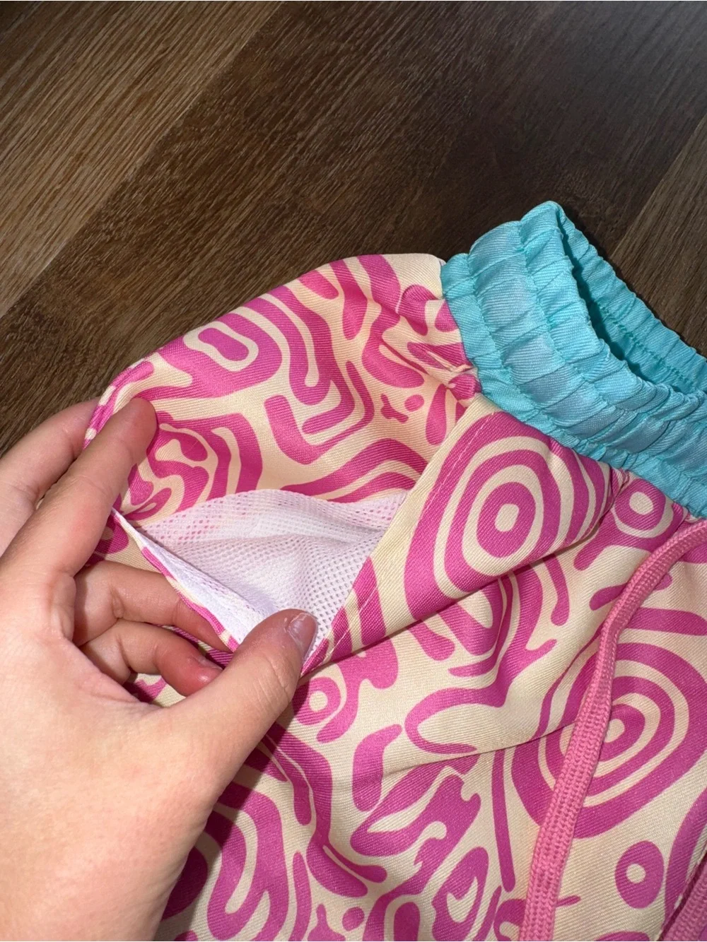 Killer Klowns Pink Swirl Swim Shorts with Aqua Waistband